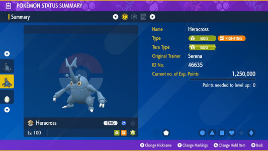 NON-SHINY 6IV HERACROSS / Pokémon Scarlet and Violet / 6IV Pokemon / Non-Shiny Pokemon / Competitive Battle Ready + EVs / Free Shiny
