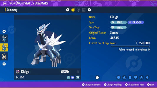 NON-SHINY 6IV DIALGA / Pokémon Scarlet and Violet / 6IV Pokemon / Non-Shiny Pokemon / Competitive Battle Ready + EVs / Free Shiny