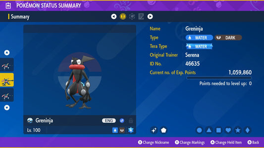 SHINY 6IV ASH GRENINJA / Pokémon Scarlet and Violet / 6IV Pokemon / Shiny Pokemon / Competitive Battle Ready + EVs / Free Shiny / Free Shiny