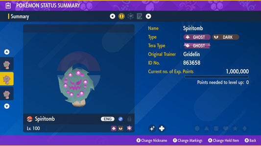 SHINY 6IV SPIRITOMB EV Trained | Scarlet & Violet Pokémon | Battle Ready Competitive | Free Bonus Shiny |