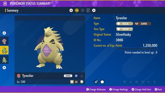 SHINY 6IV TYRANITAR EV Trained | Scarlet & Violet Pokémon | Battle Ready Competitive | Free Bonus Shiny |