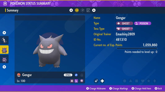 SHINY 6IV GENGAR / Pokémon Scarlet and Violet / 6IV Pokemon / Shiny Pokemon / Competitive /  Fast Trade / Pokerus / Rare Pokemon