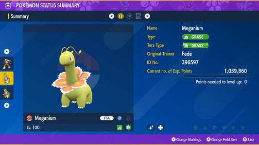SHINY 6IV MEGANIUM / Pokémon Scarlet and Violet / 6IV Pokemon / Shiny Pokemon / Competitive /  Free Shiny / Fast Trade / Pokerus /