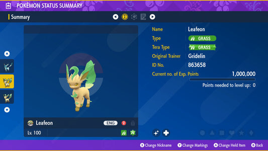 SHINY 6IV LEAFEON EV Trained | Scarlet & Violet Pokémon | Battle Ready Competitive | Free Bonus Shiny |