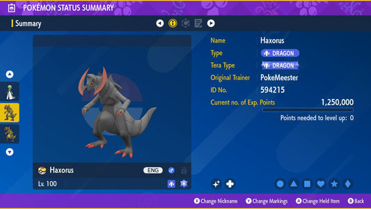SHINY 6IV HAXORUS EV Trained | Scarlet & Violet Pokémon | Battle Ready Competitive | Free Bonus Shiny |