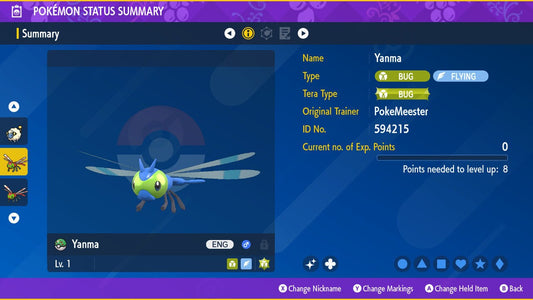SHINY 6IV YANMA / Pokémon Scarlet and Violet / 6IV Pokemon / Shiny Pokemon / Competitive /  Fast Trade / Pokerus / Rare Pokemon