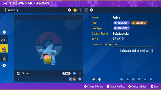 SHINY 6IV GIBLE EV Trained | Scarlet & Violet Pokémon | Battle Ready Competitive | Free Bonus Shiny |
