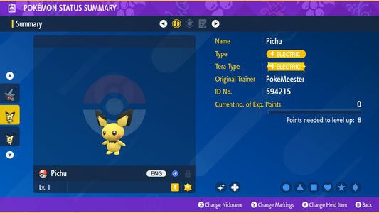 SHINY 6IV PICHU EV Trained | Scarlet & Violet Pokémon | Battle Ready Competitive | Free Bonus Shiny |