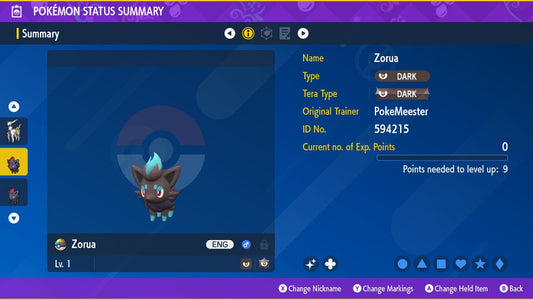 SHINY 6IV ZORUA EV Trained | Scarlet & Violet Pokémon | Battle Ready Competitive | Free Bonus Shiny |