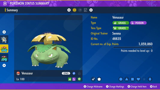 SHINY 6IV VENUSAUR / Pokémon Scarlet and Violet / 6IV Pokemon / Shiny Pokemon / Competitive /  Free Shiny / Fast Trade / Pokerus /