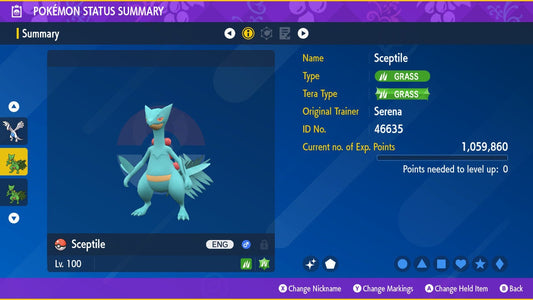 SHINY 6IV SCEPTILE / Pokémon Scarlet and Violet / 6IV Pokemon / Shiny Pokemon / Competitive /  Free Shiny / Fast Trade / Pokerus /
