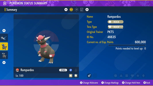 SHINY 6IV RAMPARDOS / Pokémon Scarlet and Violet / 6IV Pokemon / Shiny Pokemon / Competitive /  Free Shiny / Fast Trade / Pokerus /