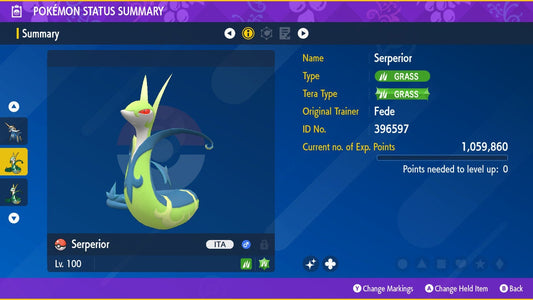 SHINY 6IV SERPERIOR / Pokémon Scarlet and Violet / 6IV Pokemon / Shiny Pokemon / Competitive /  Free Shiny / Fast Trade / Pokerus /