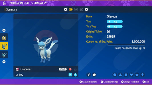 SHINY 6IV GLACEON EV Trained | Scarlet & Violet Pokémon | Battle Ready Competitive | Free Bonus Shiny |
