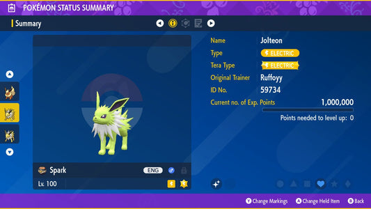 SHINY 6IV JOLTEON EV Trained | Scarlet & Violet Pokémon | Battle Ready Competitive | Free Bonus Shiny |