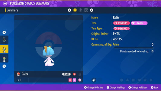 SHINY 6IV RALTS EV Trained | Scarlet & Violet Pokémon | Battle Ready Competitive | Free Bonus Shiny |