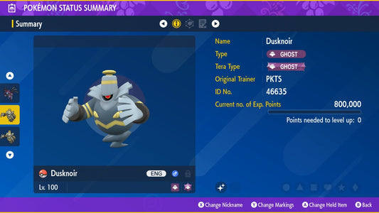 SHINY 6IV DUSKNOIR / Pokémon Scarlet and Violet / 6IV Pokemon / Shiny Pokemon / Competitive /  Fast Trade / Pokerus / Rare Pokemon