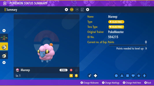 SHINY 6IV MAREEP EV Trained | Scarlet & Violet Pokémon | Battle Ready Competitive | Free Bonus Shiny |