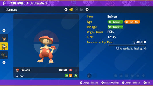 SHINY 6IV BRELOOM EV Trained | Scarlet & Violet Pokémon | Battle Ready Competitive | Free Bonus Shiny |