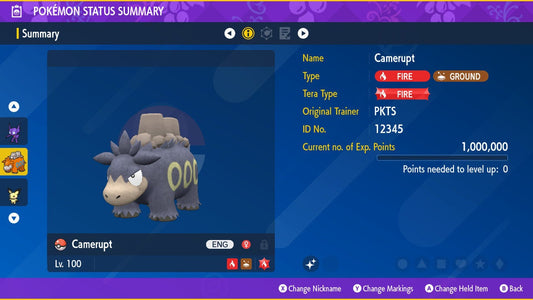 SHINY 6IV CAMERUPT EV Trained | Scarlet & Violet Pokémon | Battle Ready Competitive | Free Bonus Shiny |