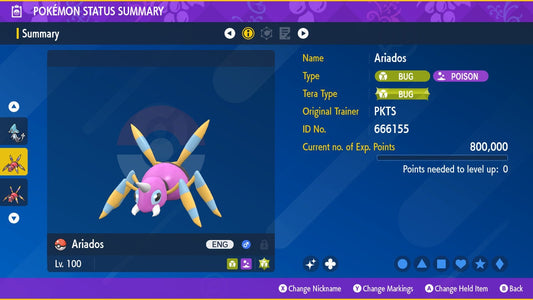 SHINY 6IV ARIADOS EV Trained | Scarlet & Violet Pokémon | Battle Ready Competitive | Free Bonus Shiny |