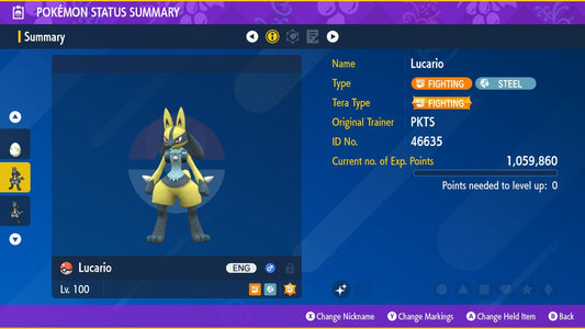 SHINY 6IV LUCARIO EV Trained | Scarlet & Violet Pokémon | Battle Ready Competitive | Free Bonus Shiny |