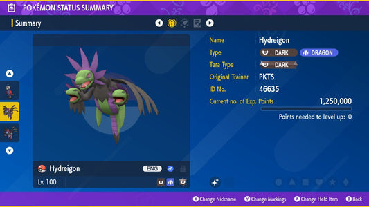 SHINY 6IV HYDREIGON EV Trained | Scarlet & Violet Pokémon | Battle Ready Competitive | Free Bonus Shiny |