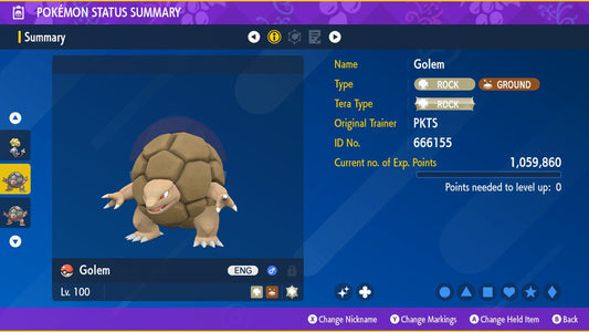 SHINY 6IV GOLEM EV Trained | Scarlet & Violet Pokémon | Battle Ready Competitive | Free Bonus Shiny |