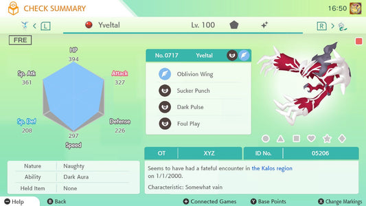 Pokemon HOME 6IV Shiny YVELTAL | Pokémon Home Trade | Scarlet Violet, Sword Shield, BdSp, Legends Arceus, Lets Go | Bonus Shiny Gift