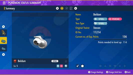 STEVEN'S BELDUM EVENT 6IV / Pokémon Scarlet and Violet / 6IV Pokemon / Event Pokemon / Competitive Battle Ready + EVs / Free Shiny