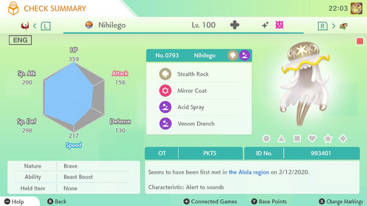 Pokemon HOME 6IV Shiny NIHILEGO | Pokémon Home Trade | Scarlet Violet, Sword Shield, BdSp, Legends Arceus, Lets Go | Bonus Shiny Gift