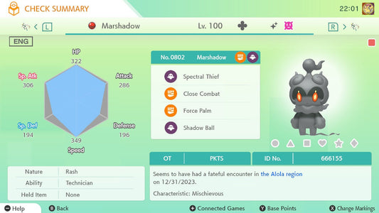 Pokemon HOME 6IV Shiny MARSHADOW | Pokémon Home Trade | Scarlet Violet, Sword Shield, BdSp, Legends Arceus, Lets Go | Bonus Shiny Gift