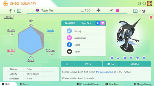 Pokemon HOME 6IV Shiny TAPU FINI | Pokémon Home Trade | Scarlet Violet, Sword Shield, BdSp, Legends Arceus, Lets Go | Bonus Shiny Gift