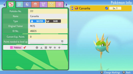 SHINY 6IV CARVANHA / Pokémon Brilliant Diamond and Shining Pearl / 6IV Pokemon / Shiny Pokemon / Competitive Battle Ready EVs / Free Shiny