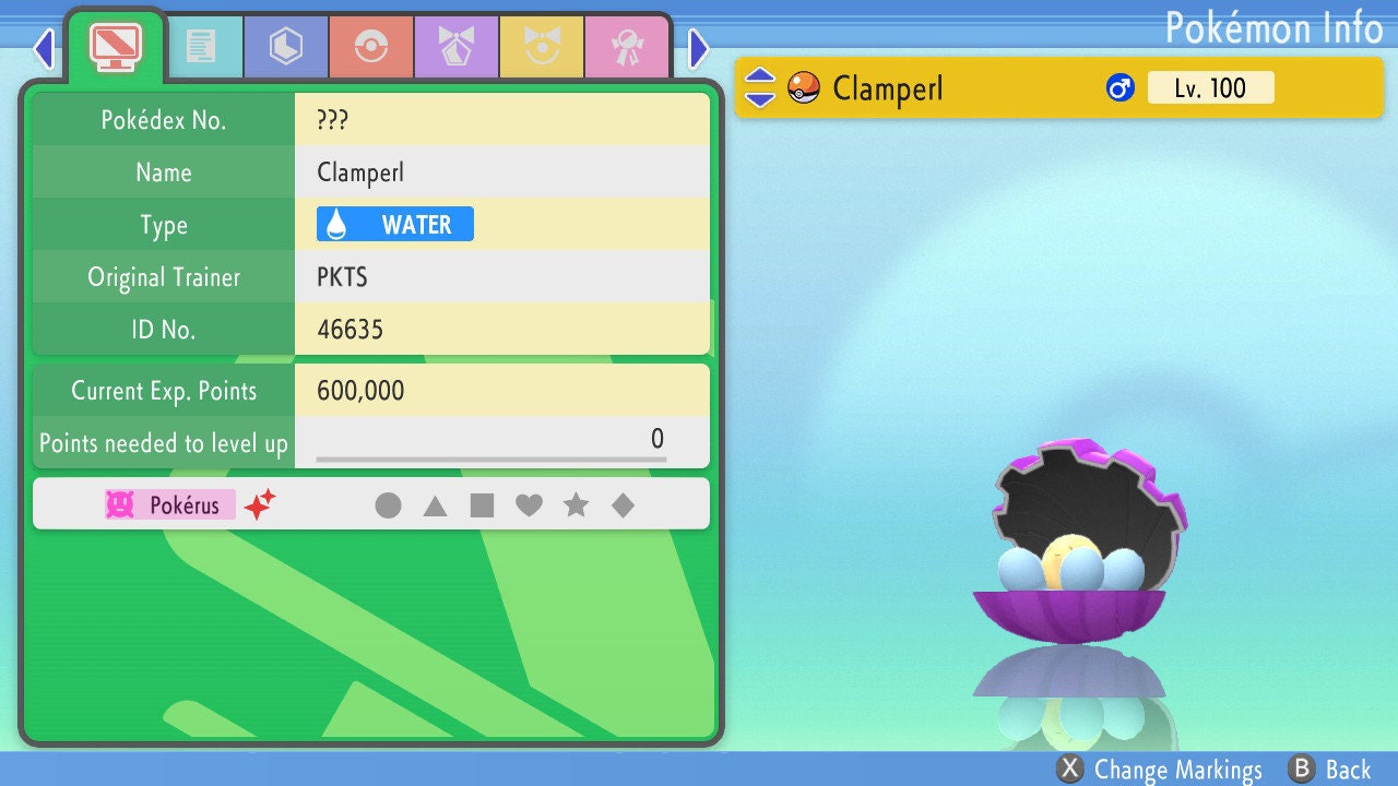 SHINY 6IV CLAMPERL / Pokémon Brilliant Diamond and Shining Pearl / 6IV Pokemon / Shiny Pokemon / Competitive Battle Ready EVs / Free Shiny