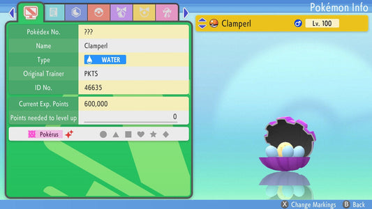 SHINY 6IV CLAMPERL / Pokémon Brilliant Diamond and Shining Pearl / 6IV Pokemon / Shiny Pokemon / Competitive Battle Ready EVs / Free Shiny
