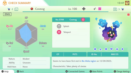 SHINY 6IV COSMOG / Pokémon Scarlet and Violet / 6IV Pokemon / Shiny Pokemon / Competitive / Area Zero: Indigo Disk DLC / Free Shiny