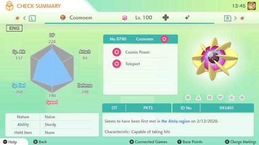SHINY 6IV COSMOEM / Pokémon Scarlet and Violet / 6IV Pokemon / Shiny Pokemon / Competitive / Area Zero: Indigo Disk DLC / Free Shiny
