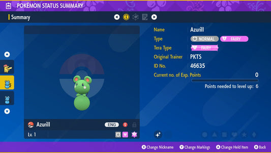 SHINY 6IV AZURILL EV Trained | Scarlet & Violet Pokémon | Battle Ready Competitive | Free Bonus Shiny |