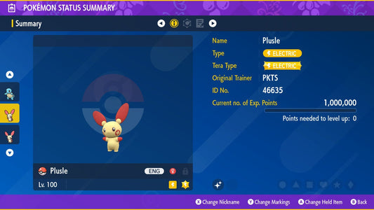 SHINY 6IV PLUSLE EV Trained | Scarlet & Violet Pokémon | Battle Ready Competitive | Free Bonus Shiny |