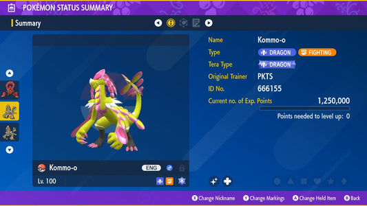 SHINY 6IV KOMMO-O EV Trained | Scarlet & Violet Pokémon | Battle Ready Competitive | Free Bonus Shiny |