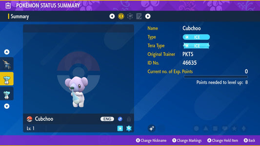 SHINY 6IV CUBCHOO EV Trained | Scarlet & Violet Pokémon | Battle Ready Competitive | Free Bonus Shiny |
