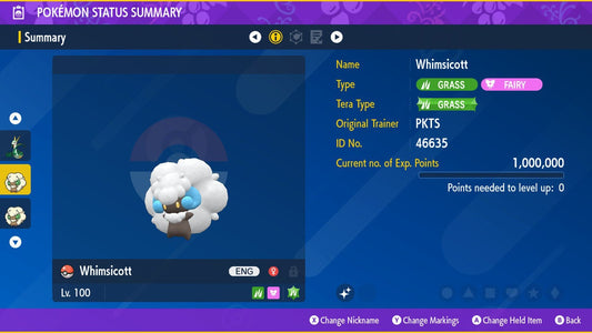 SHINY 6IV WHIMSICOTT EV Trained | Scarlet & Violet Pokémon | Battle Ready Competitive | Free Bonus Shiny |