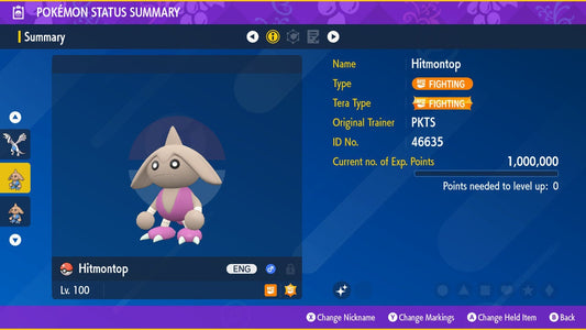 SHINY 6IV HITMONTOP EV Trained | Scarlet & Violet Pokémon | Battle Ready Competitive | Free Bonus Shiny |