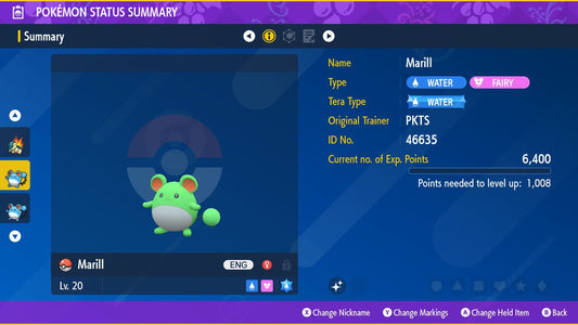 SHINY 6IV MARILL EV Trained | Scarlet & Violet Pokémon | Battle Ready Competitive | Free Bonus Shiny |