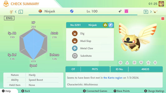 Pokemon HOME 6IV Shiny NINJASK | Pokémon Home Trade | Scarlet Violet, Sword Shield, BdSp, Legends Arceus, Lets Go | Bonus Shiny Gift