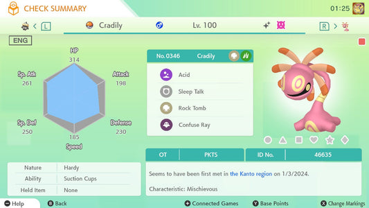 Pokemon HOME 6IV Shiny CRADILY | Pokémon Home Trade | Scarlet Violet, Sword Shield, BdSp, Legends Arceus, Lets Go | Bonus Shiny Gift