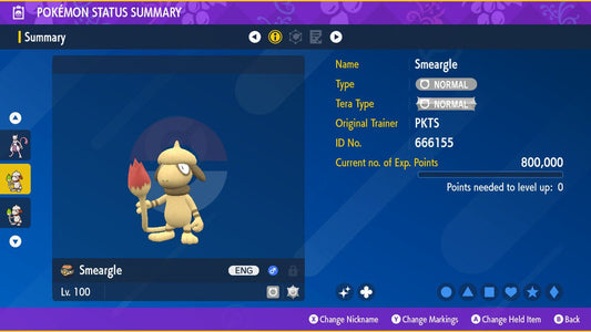 SHINY 6IV SMEARGLE / Pokémon Scarlet and Violet / 6IV Pokemon / Shiny Pokemon / Competitive /  Fast Trade / Pokerus / Rare Pokemon