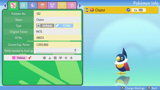 SHINY 6IV CHATOT / Pokémon Brilliant Diamond and Shining Pearl / 6IV Pokemon / Shiny Pokemon / Competitive Battle Ready EVs / Free Shiny