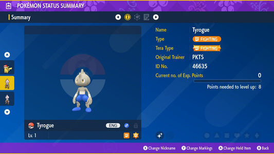 SHINY 6IV TYROGUE EV Trained | Scarlet & Violet Pokémon | Battle Ready Competitive | Free Bonus Shiny |